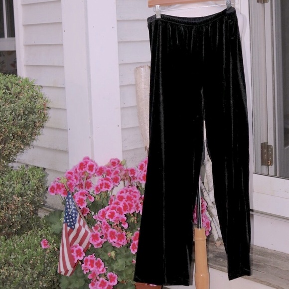 Vintage Carol Reed Black Velvet Stretch Polyester Wide Leg  Pull On Pants Sz XL - Picture 1 of 5